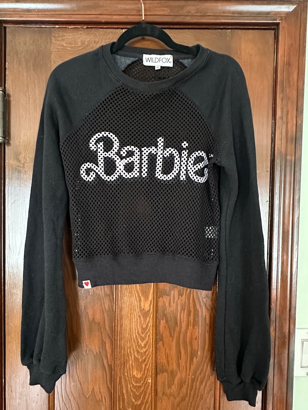 **RARE** WILDFOX Black Mesh Barbie Logo Cropped Sweatshirt!